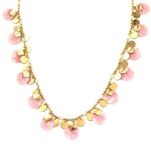 TALBOTS Statement Necklace Pink and Gold Long Length Circle Disc